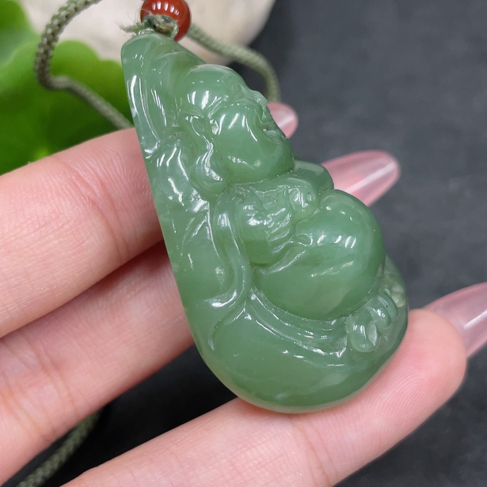 H33925184 Hetian Jade Pendant    Buddha    Total weight (including rope): 32.6g