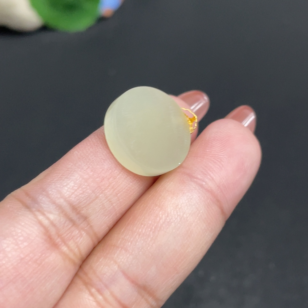 H34010761 Hetian Jade Inlaid Pendant, Plain Pendant, Total Weight Approx. 3.3g, 18k