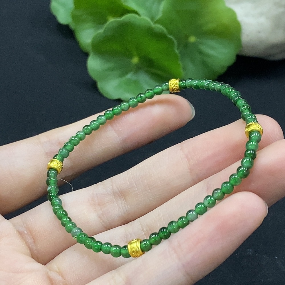 F34996630 Jadeite Beads Bracelet Approx. 3mm Non-Gold-Inlaid Total Weight Approx. 3.55g