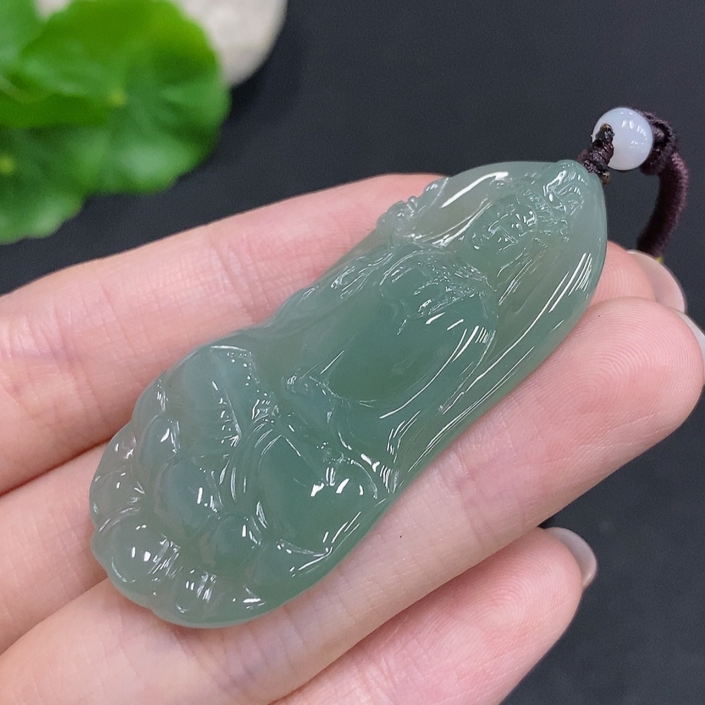 F34060346 Jadeite Guanyin Pendant Total Weight Approx. 17.8g (including rope weight)