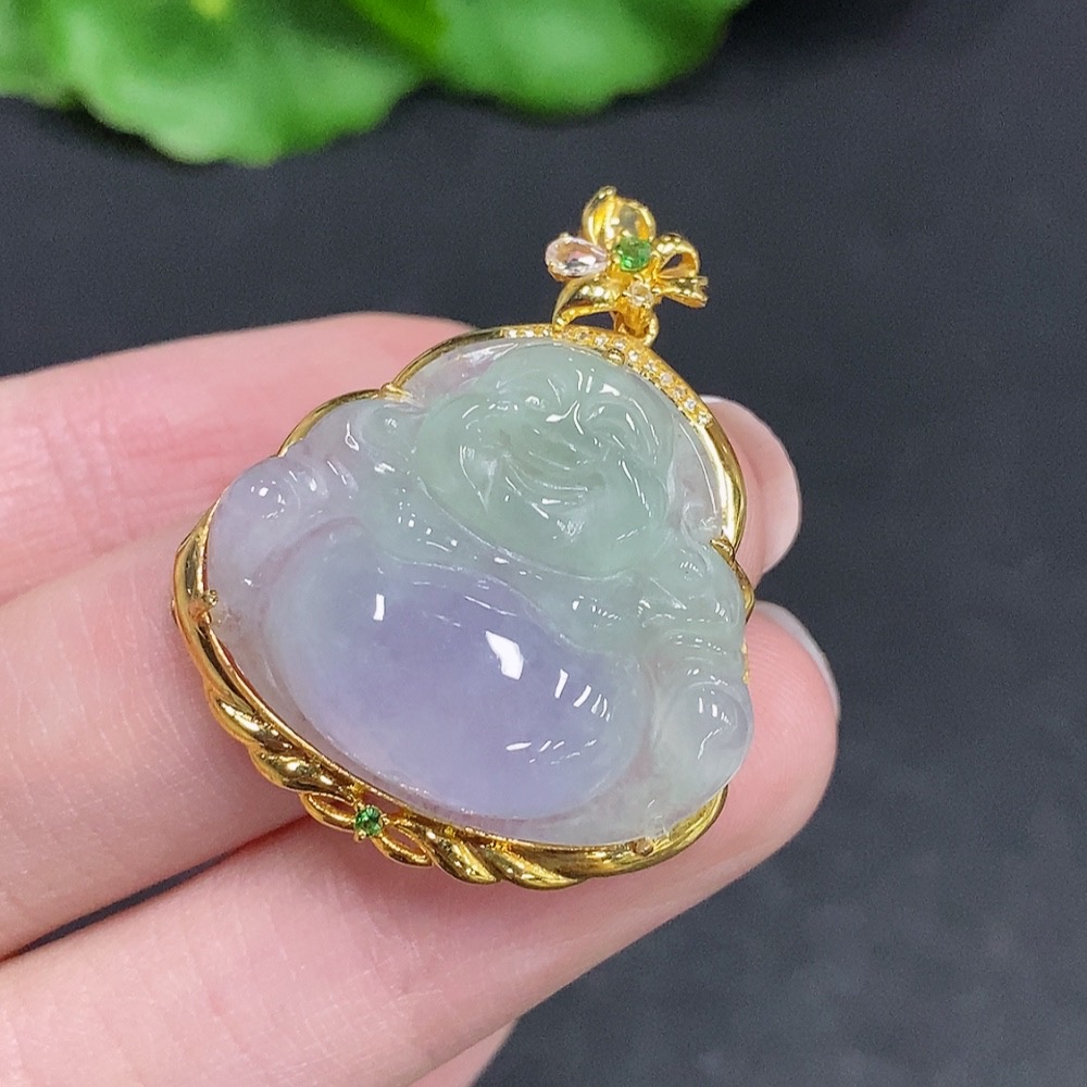 F34002844 Jadeite Buddha Pendant 18k Gold Total Weight Approx. 6g With Diamond Accents (Minimum Side Stones Only)