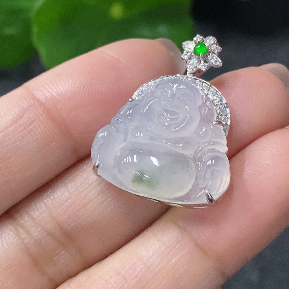 F34042651 Jadeite Inlaid Buddha Pendant 18k Total Weight Approx. 3.72g