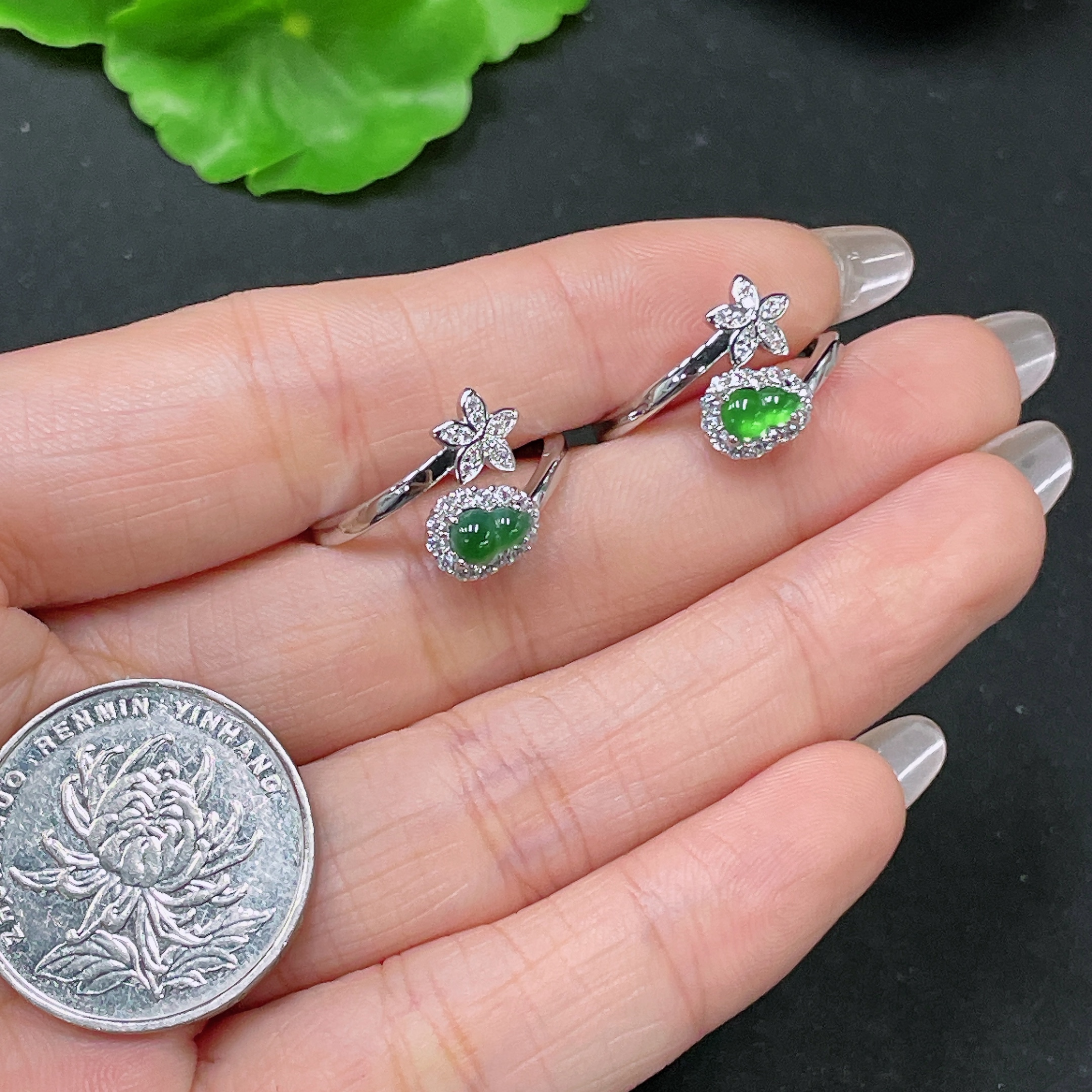 F35105454 Jadeite Inlaid Ring Non-Gold Adjustable Sell as a Lot