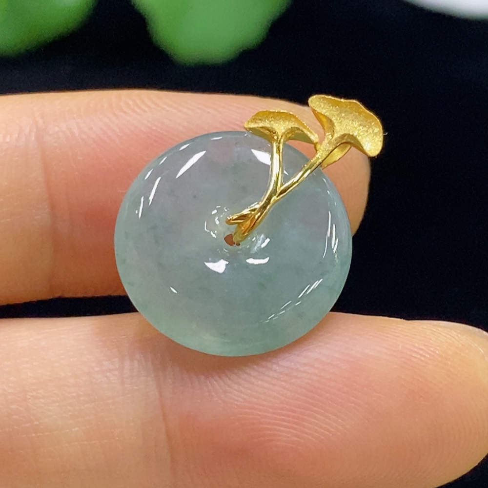 F35136216 Jadeite Pendant Peace Knot 18k Gold Inlaid Total Weight Approx. 2.64g