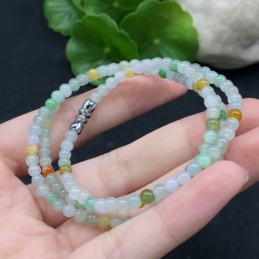 F35089930 Jadeite Beaded Necklace Approx. 3.8mm Total Weight Approx. 13.68g Non-gold Inlaid