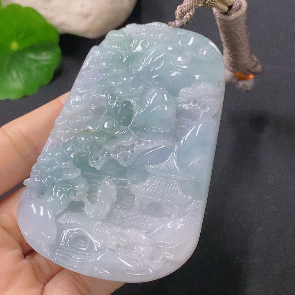 F35117327 Jadeite Pendant Landscape Plaque Total Weight Including String 71.7g
