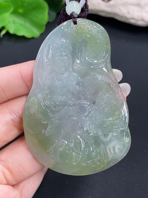 F42970675 翡翠挂件 御龙观音 含绳货品总重约50.96g