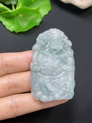 F31690571 Jadeite Rough Pendant of God of Wealth, Total Weight: Approx. 29.12g