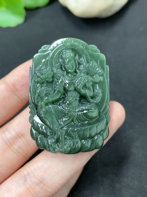 H42956550 和田玉碧玉挂件   度母    货品总重约27.5g