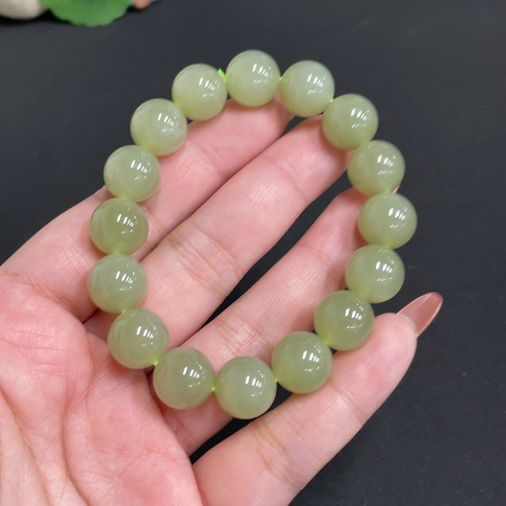 H35101262 Hetian Jade Bracelet, Approx. 11.8 mm Beads, Total Weight About 43g