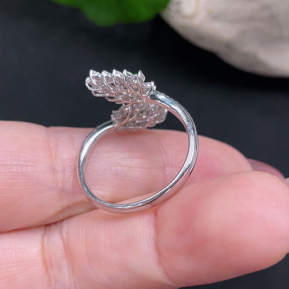 F34033228 Jadeite inlaid ring 18k with diamond size 15 total weight about 3.42g