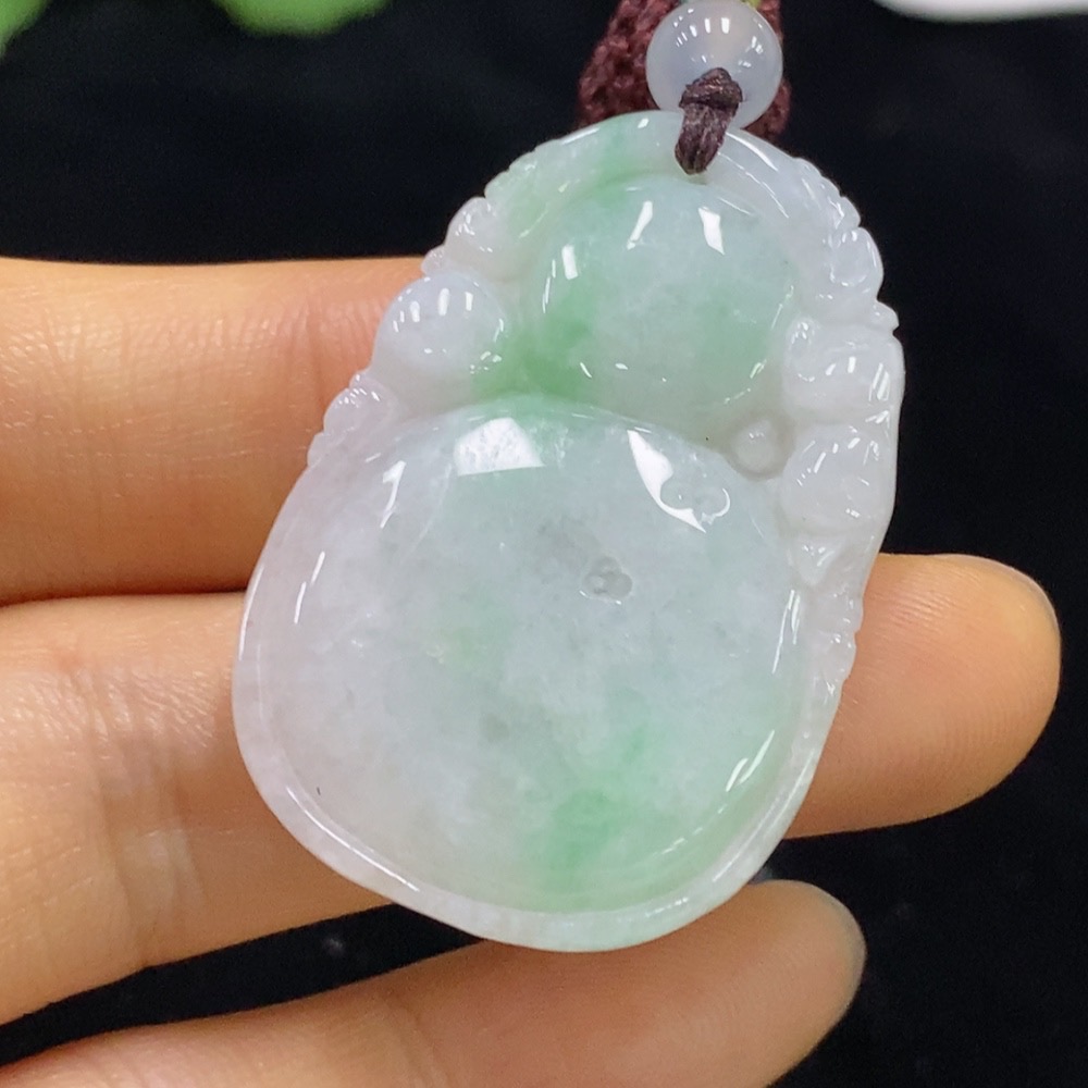 F34023971 Jadeite Gourd Pendant Total Weight Approx. 13.09g (Including Rope Weight)