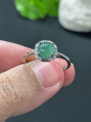 F32768619 Jadeite Cabochon Inlaid Ring Non-Gold Setting Adjustable Size Total Weight Approx. 1.81g