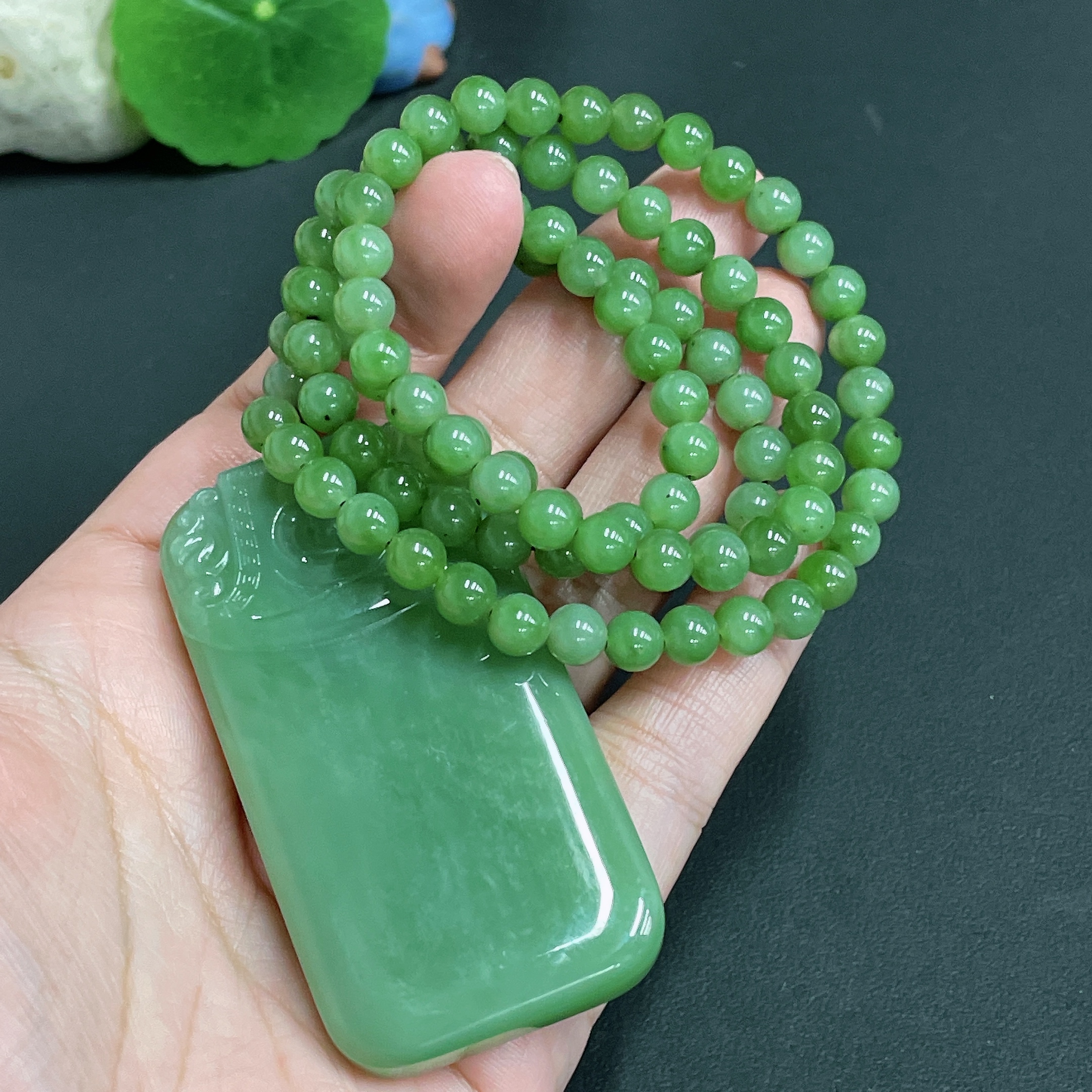 H23621624 Hetian Jade Pendant Antique-style Plaque Total Weight (including chain) 91.1g