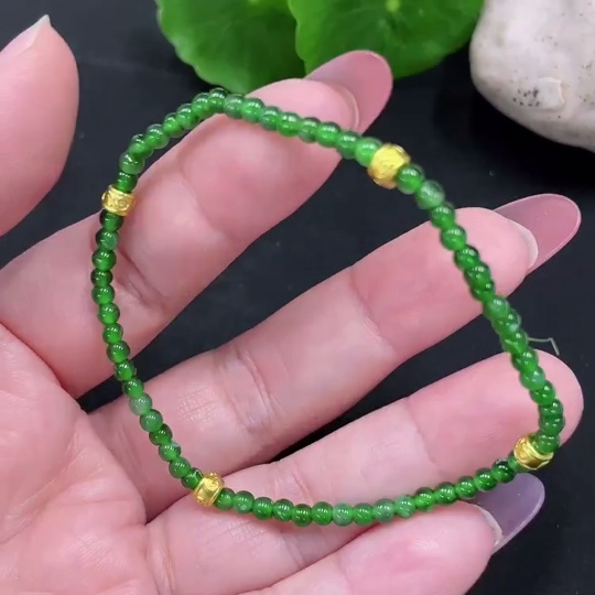 F34983099 Jadeite Bracelet Approx. 3mm Beads Total Weight 3.4g (Non-Gold Inlaid)