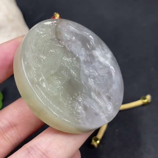 H30561150 Hetian Jade Pendant    Dragon and Phoenix Bring Prosperity