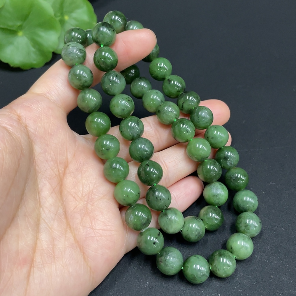 H34052739 Hetian Jade Jasper Bead Necklace, Approx. 9.8mm, Total Weight Approx. 69.8g