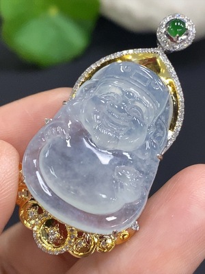 F29410950 Jadeite God of Wealth Inlaid Pendant 18K Gold Total Weight Approx. 8.1g (with Diamond Accents)