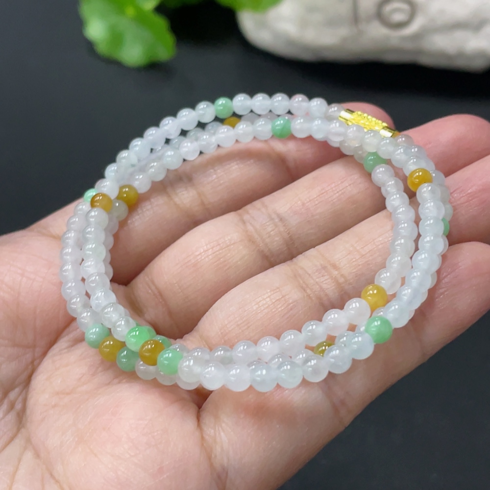 F35080799 Jadeite Beaded Necklace Approx. 3.8mm Non-Gold Clasp Total Weight About 13.6g