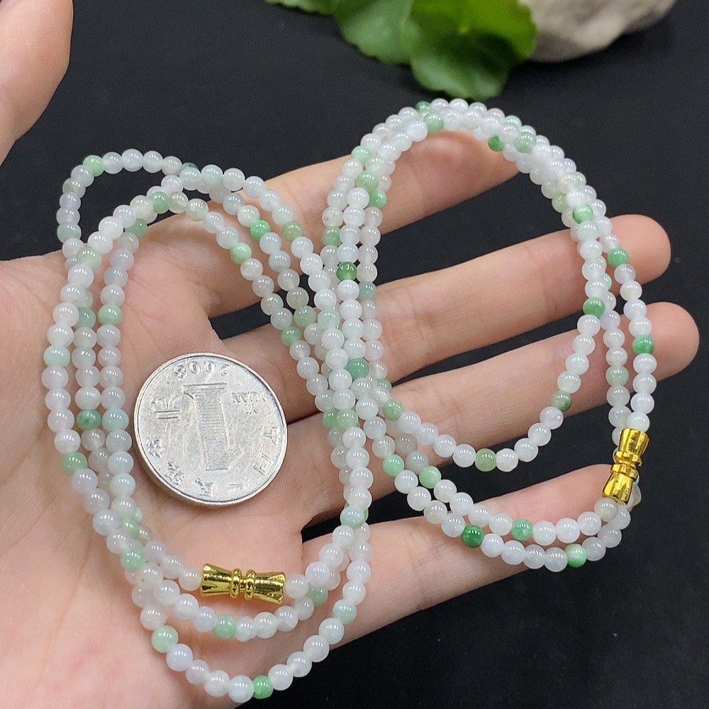 F35165496 Jadeite Beaded Necklace Approx. 3.7mm Non-Gold-Inlaid Total Weight Approx. 26.45g