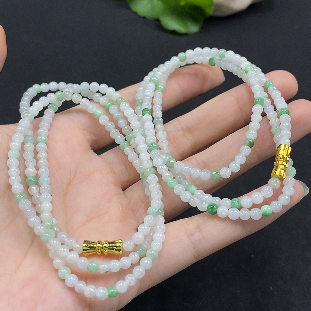 F35165496 Jadeite Beaded Necklace Approx. 3.7mm Non-Gold-Inlaid Total Weight Approx. 26.45g