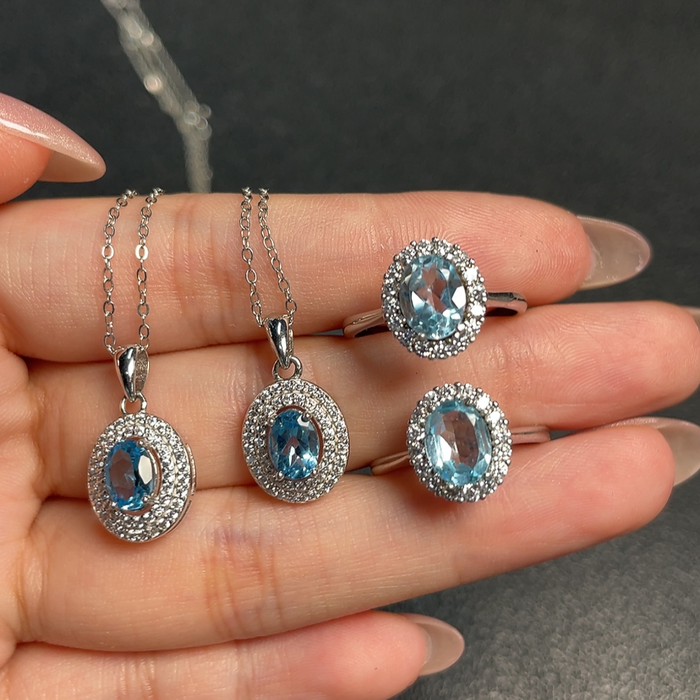 C33921640 Topaz Pendant + Ring (Color Origin Undetermined, Adjustable Opening, Non-Gold, Total Weight Approx. 9g Including Chain, Sell as a Lot)