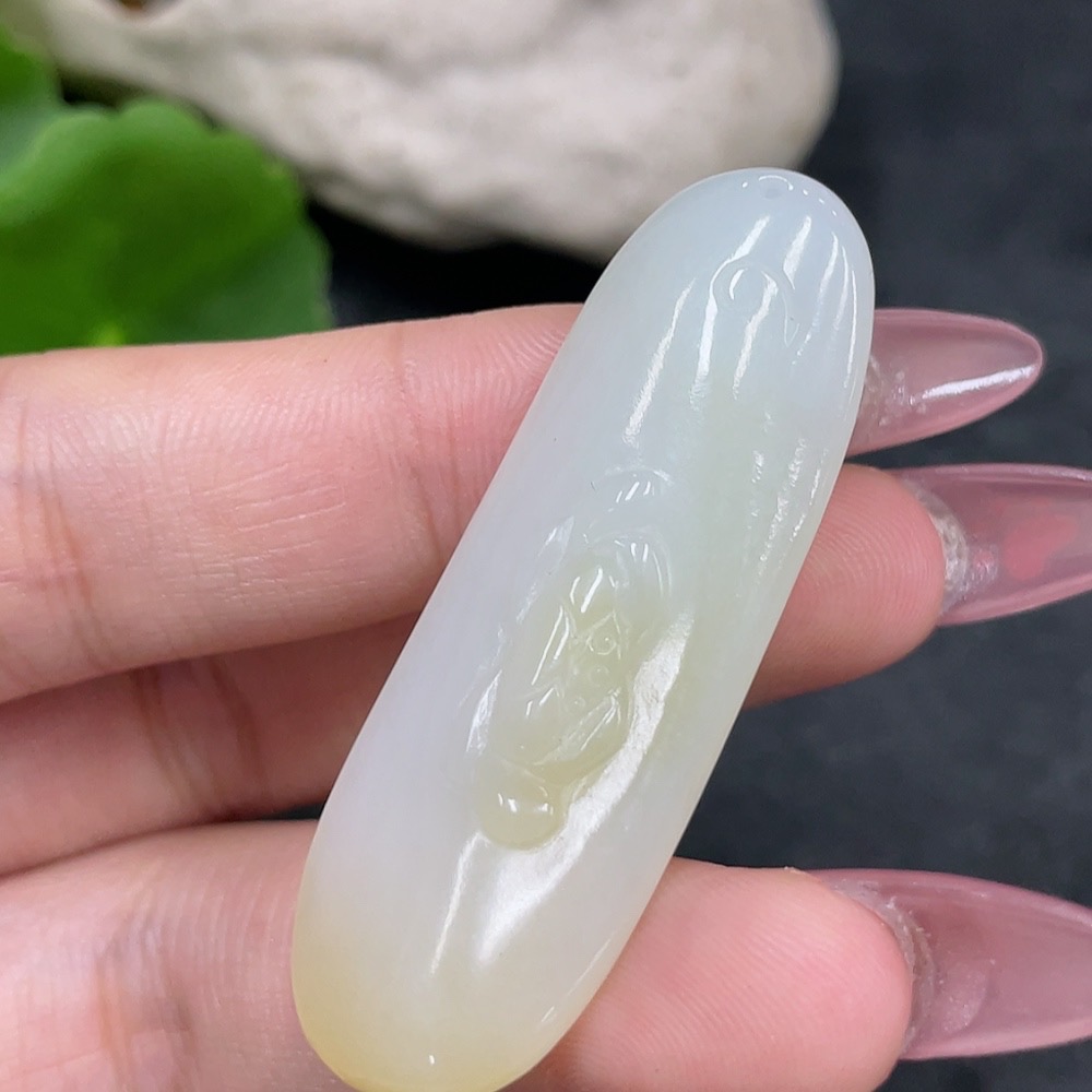 H32823880 Hetian Jade Pendant Lotus Total Weight Approx. 9g