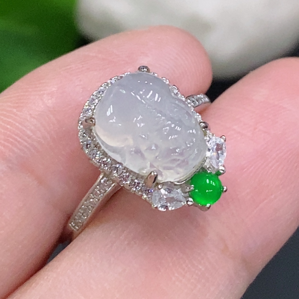 F34001080 Jadeite Pi Xiu Inlaid Ring Adjustable Size Non-Gold Inlay Total Weight About 2.9g