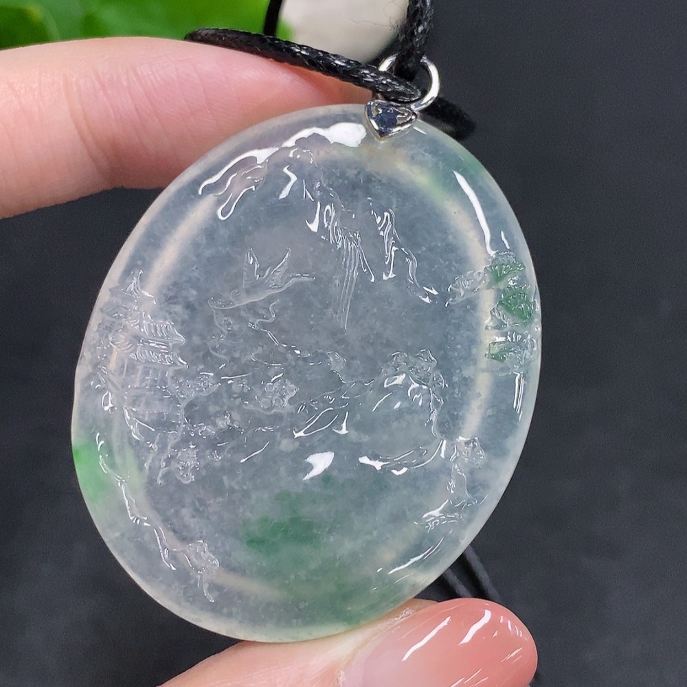 F34033963 Jadeite Landscape Pendant No Stamp Surface Tested 18k Gold Total Weight Approx. 28g (Excluding Rope) Master Collection Certificate