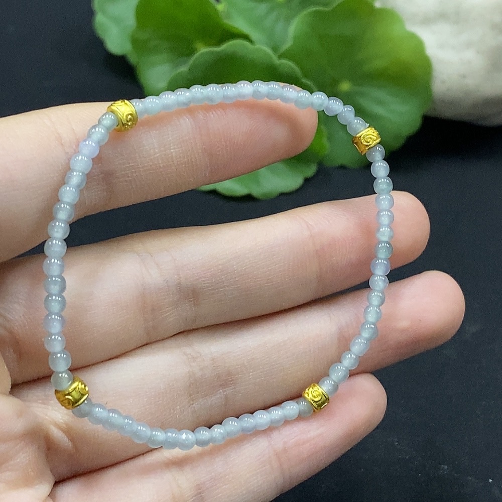 F34996629 Jadeite Bead Bracelet Approx. 3mm Non-Gold-Inlaid Total Weight Approx. 3.33g