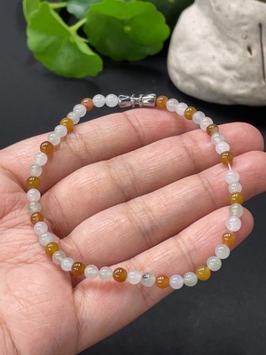 F32721198 JadeiteBeaded Bracelet Approx. 4mm Non-Gold Clasp Total Weight 6.12g Color Origin Undetermined