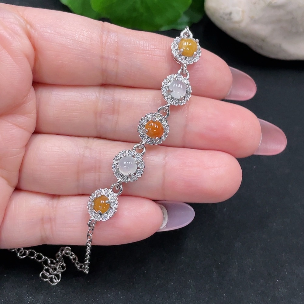 F34983115 Jadeite Inlaid Bracelet Total Weight Approximately 4.2g (Color Origin of Yellow and Red Parts Undetermined) (Non-Gold Inlaid)