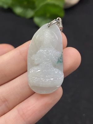 F34029835 Jadeite Guanyin Pendant Total Weight Approx. 10.7g (Non-Gold Inlaid)