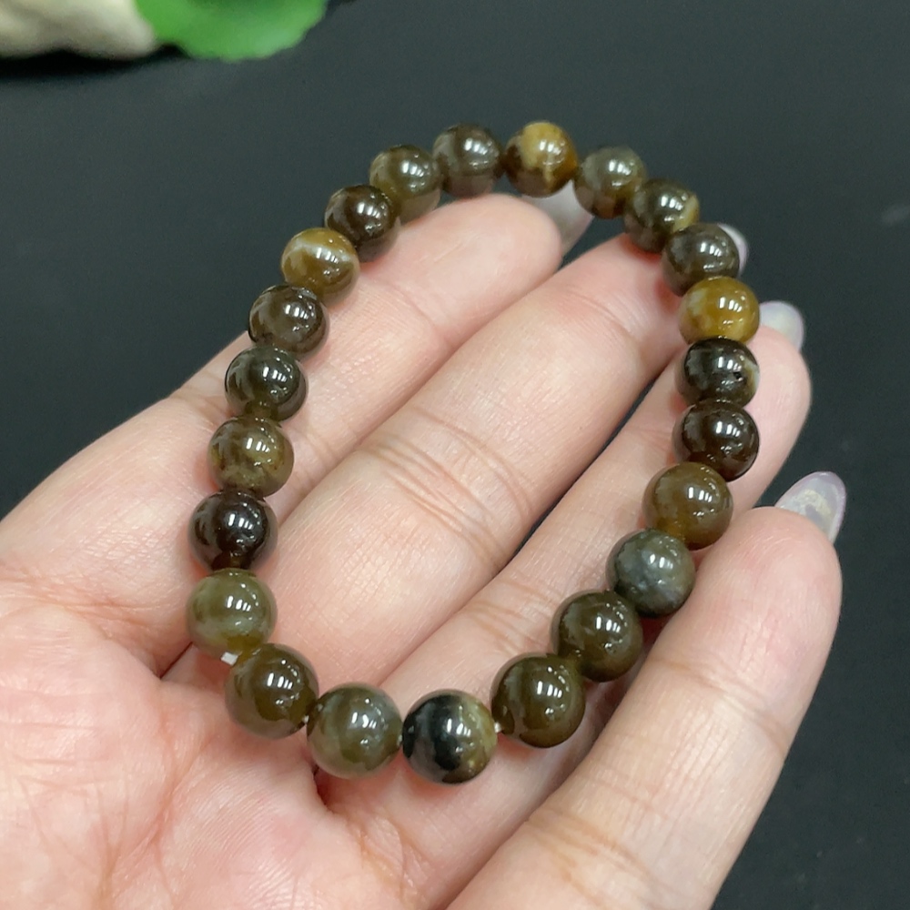 H33931258 Hetian Jade Bead Bracelet, Approx. 7.5mm, Total Weight About 17.4g, Containing Other Mineral Components