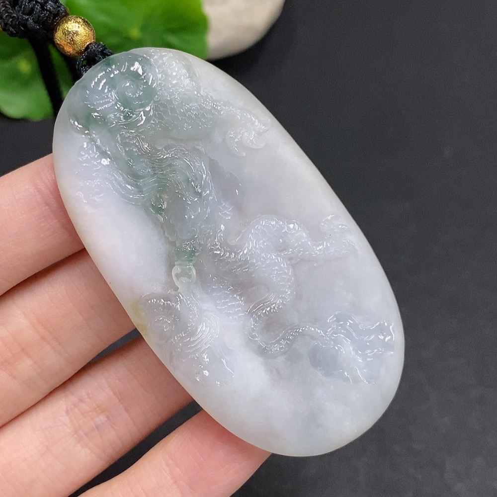 F34002994 Jadeite Dragon Soaring Across the Seas Pendant