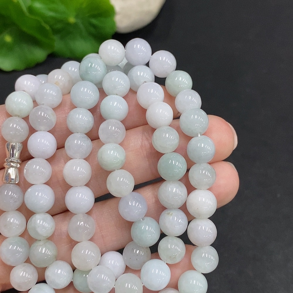 F34002270 Jadeite Beaded Necklace Approx. 7.5mm Non-Gold Total Weight Approx. 53.5g