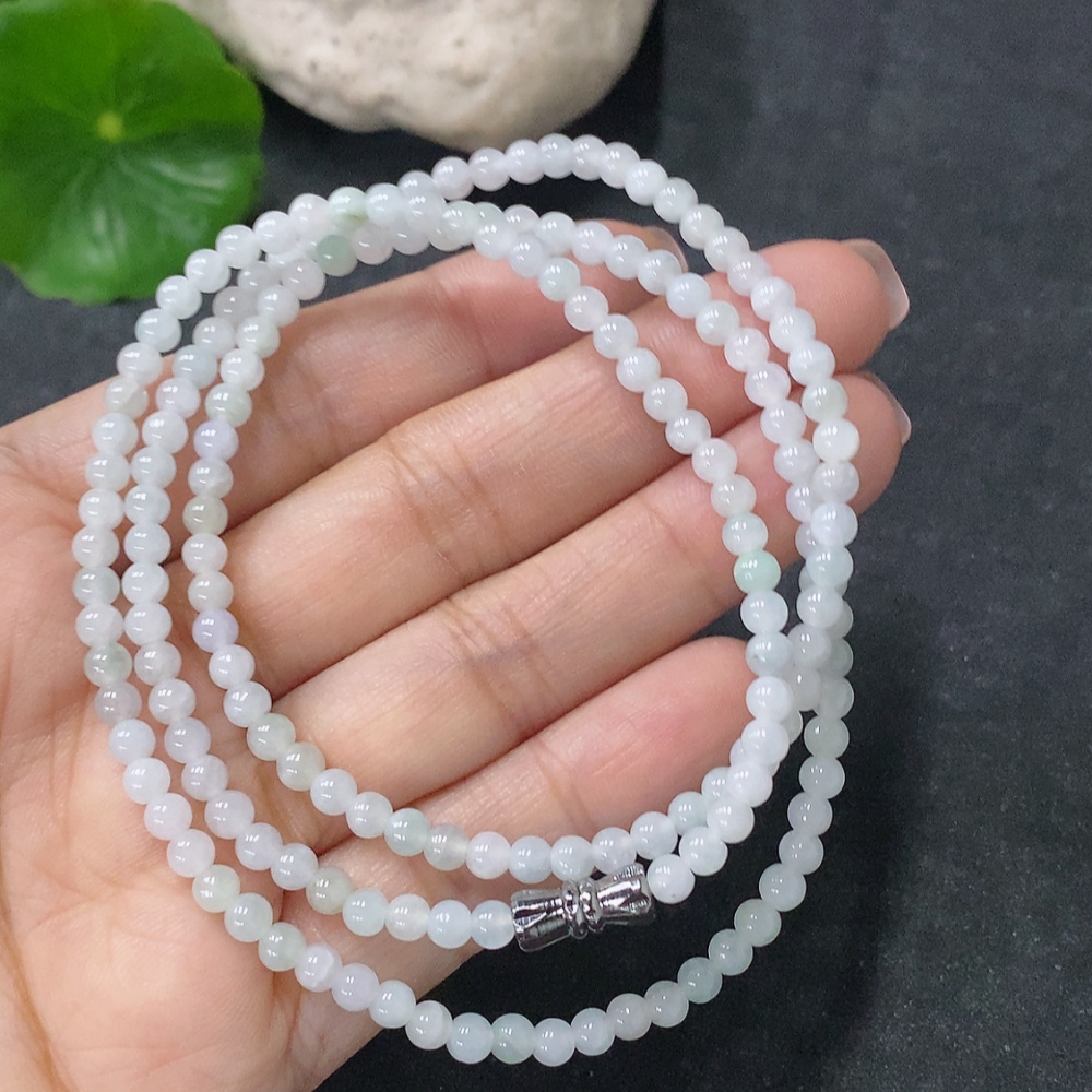 F34041957 Jadeite Bead Necklace Approx. 3.7mm Non-Gold Total Weight Approx. 14.32g