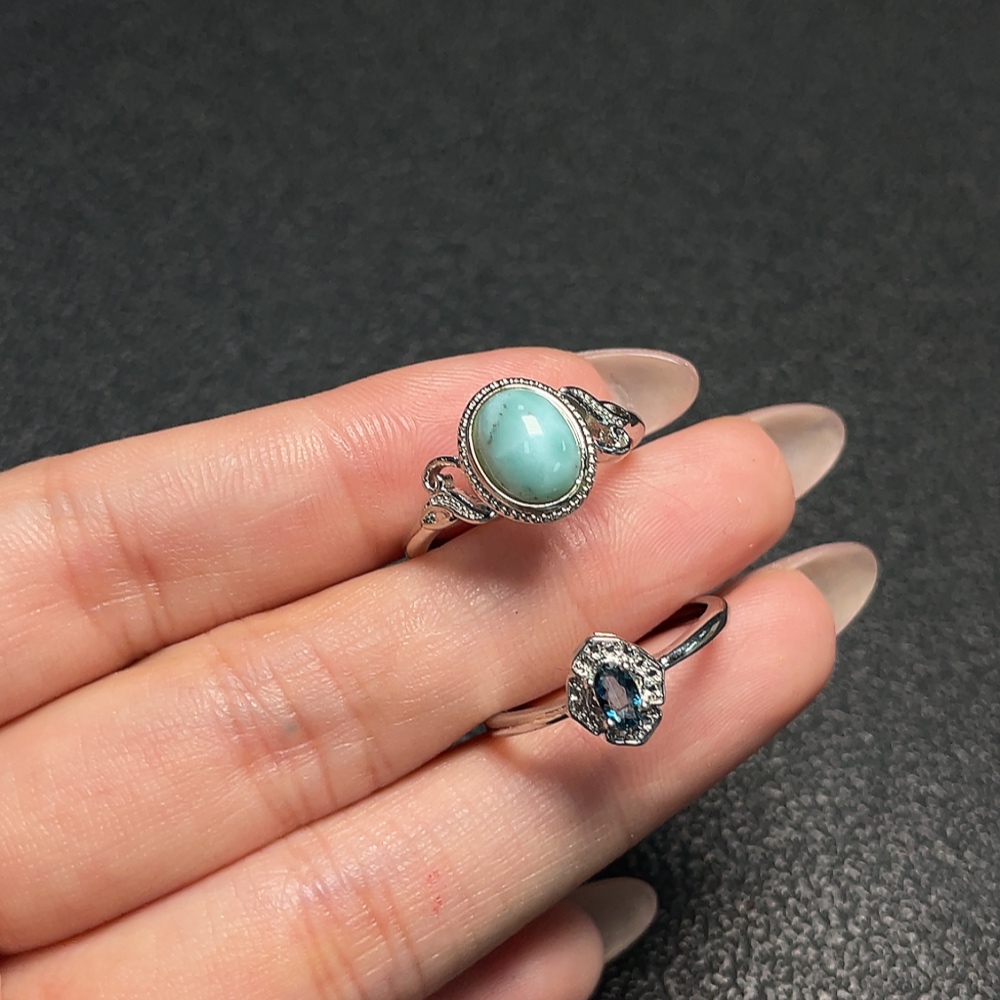 C34065840 Topaz (Color Origin Undetermined) + Larimar Ring (Adjustable, Non-Gold, Total Weight Approx. 3.49g, Sell as a Lot)