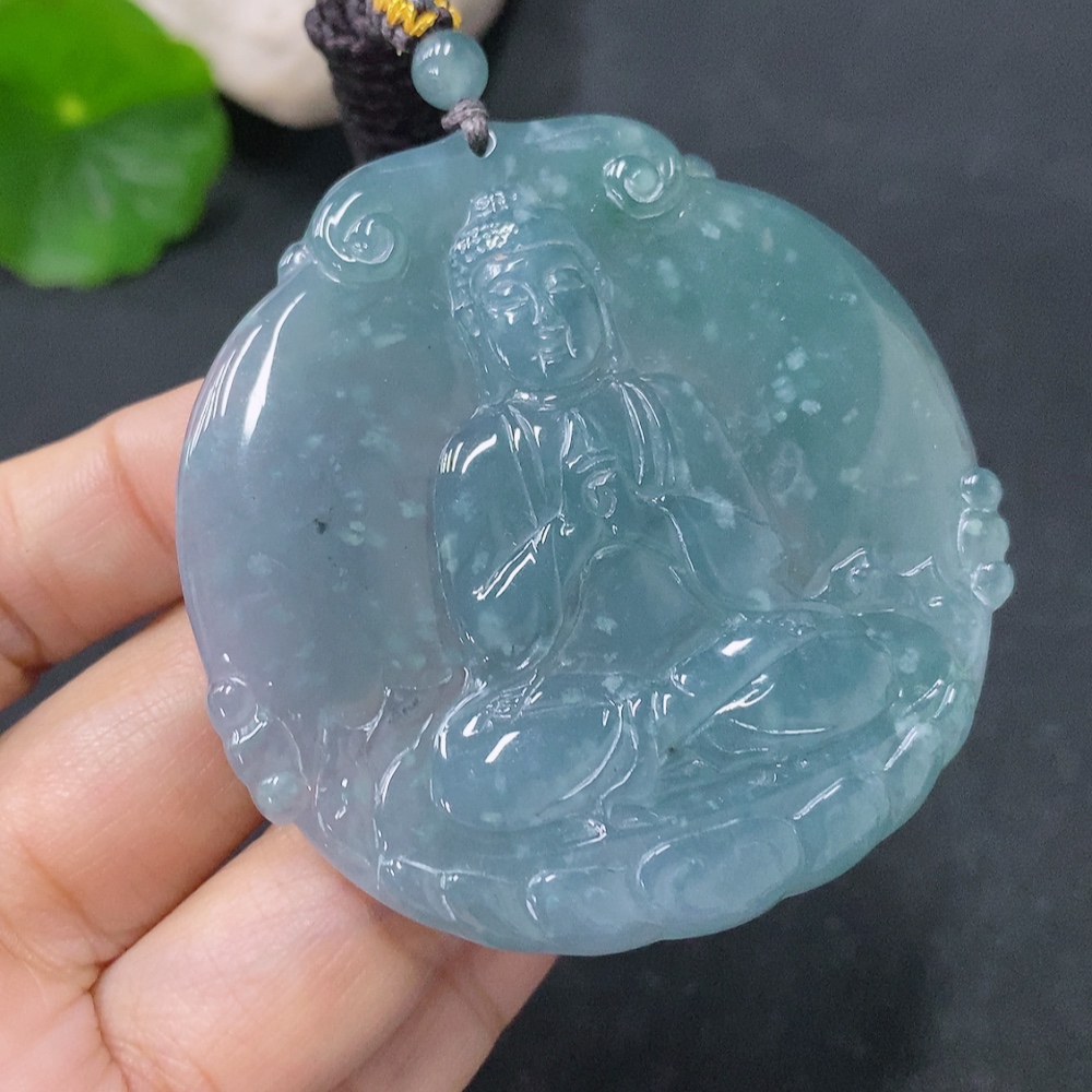 F35117681 Jadeite Pendant Buddha Amulet Total Weight Approx. 31.38g Including Rope