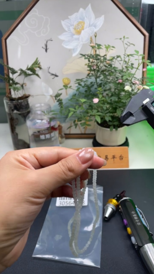 F30564548 Jadeite Bead Necklace Approximately 3.9mm Beads Total Weight About 17.76g Non-Gold Inlaid