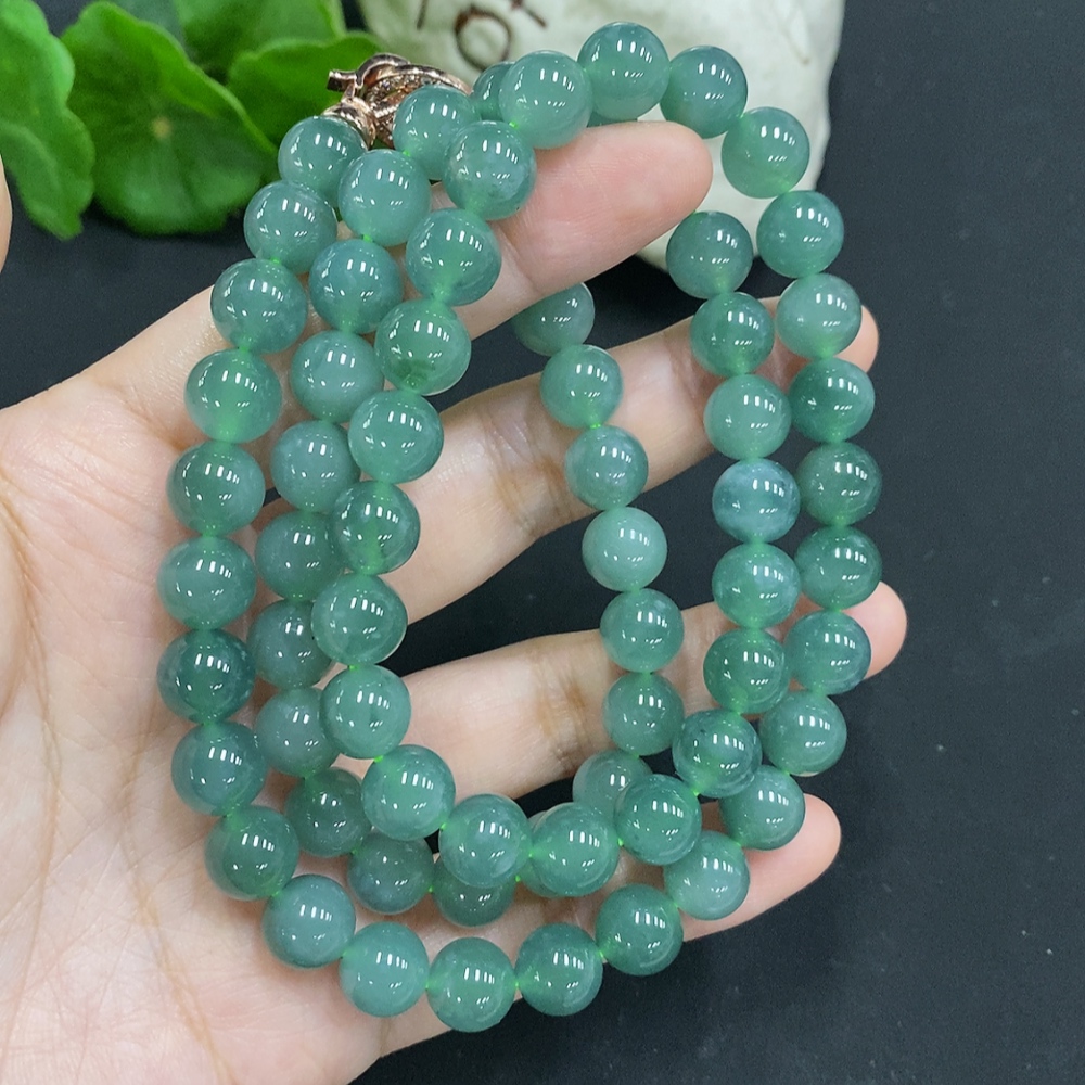 F35127340 Jadeite Beads Necklace Approx. 9.3mm Non-Gold Total Weight Approx. 108g