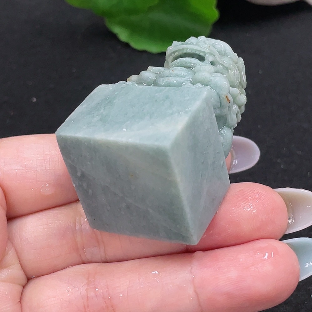 F33898649 Jadeite Rough Carved Lion Seal Total Weight Approx. 73.7g