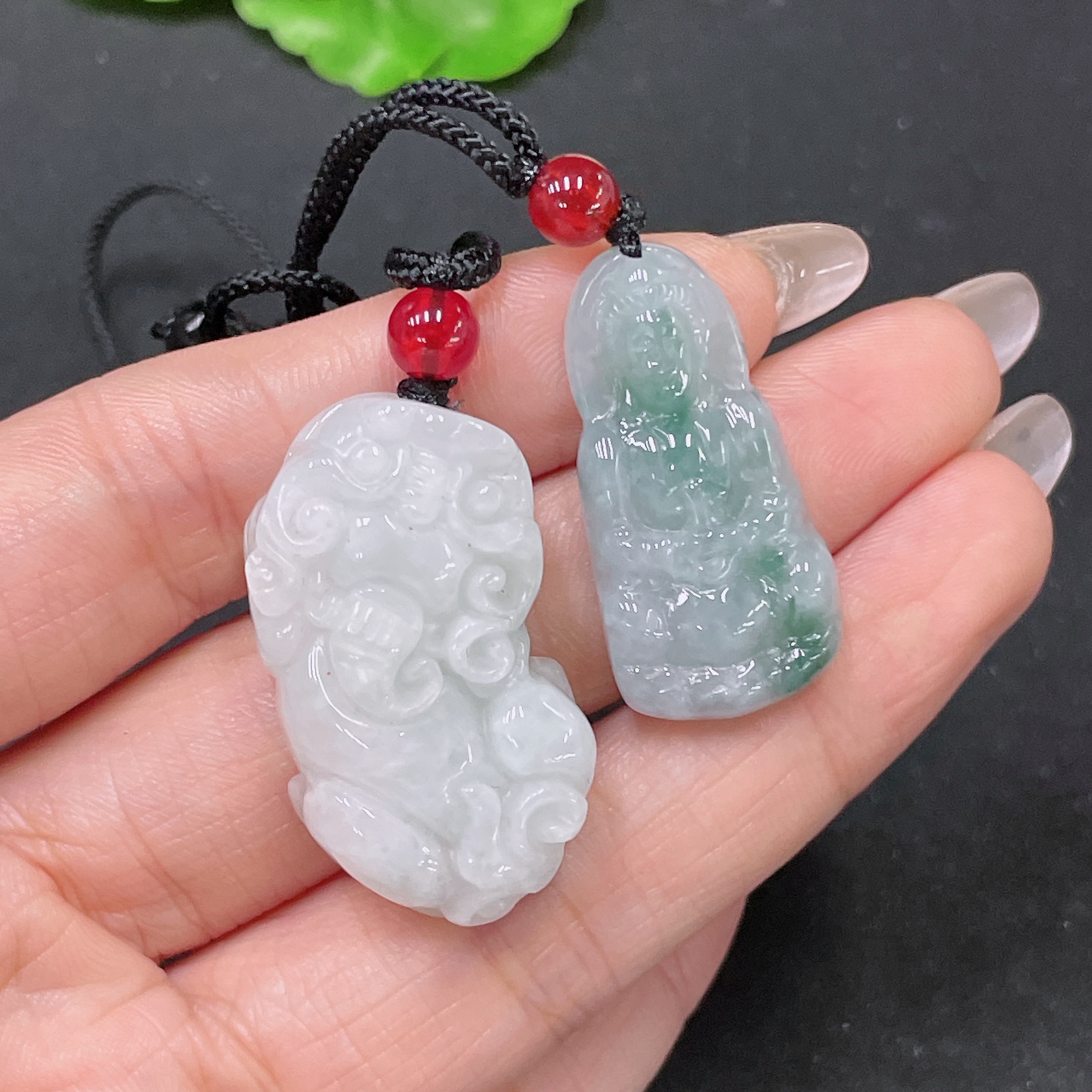 F35105391 Jadeite Pendant Guanyin + Pixiu Sell as a Lot with Non-Grade A Beads