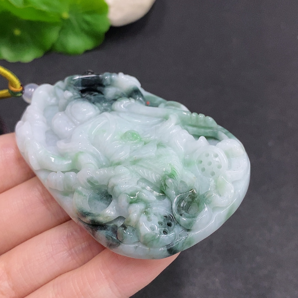 F34061657 Jadeite Pendant Total Weight Including Rope Approximately 82.7g (Beads Not Grade A) (Containing Other Mineral Components)