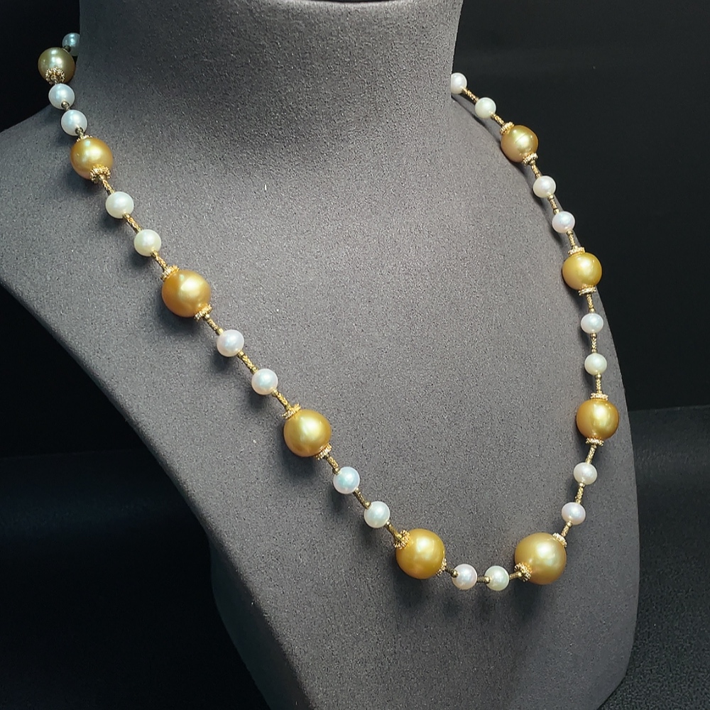 C32815852 Seawater pearl necklace with undetermined color origin and small freshwater pearls, non-gold, total weight approximately 38.66g, size about 6.2-13.7mm
