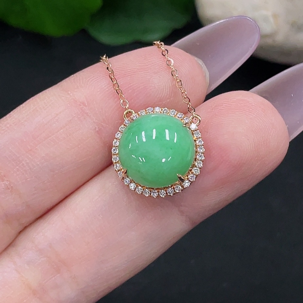F35129612 Jadeite Inlaid Necklace 18K Gold Total Weight Approx. 3g (Non-Diamond)
