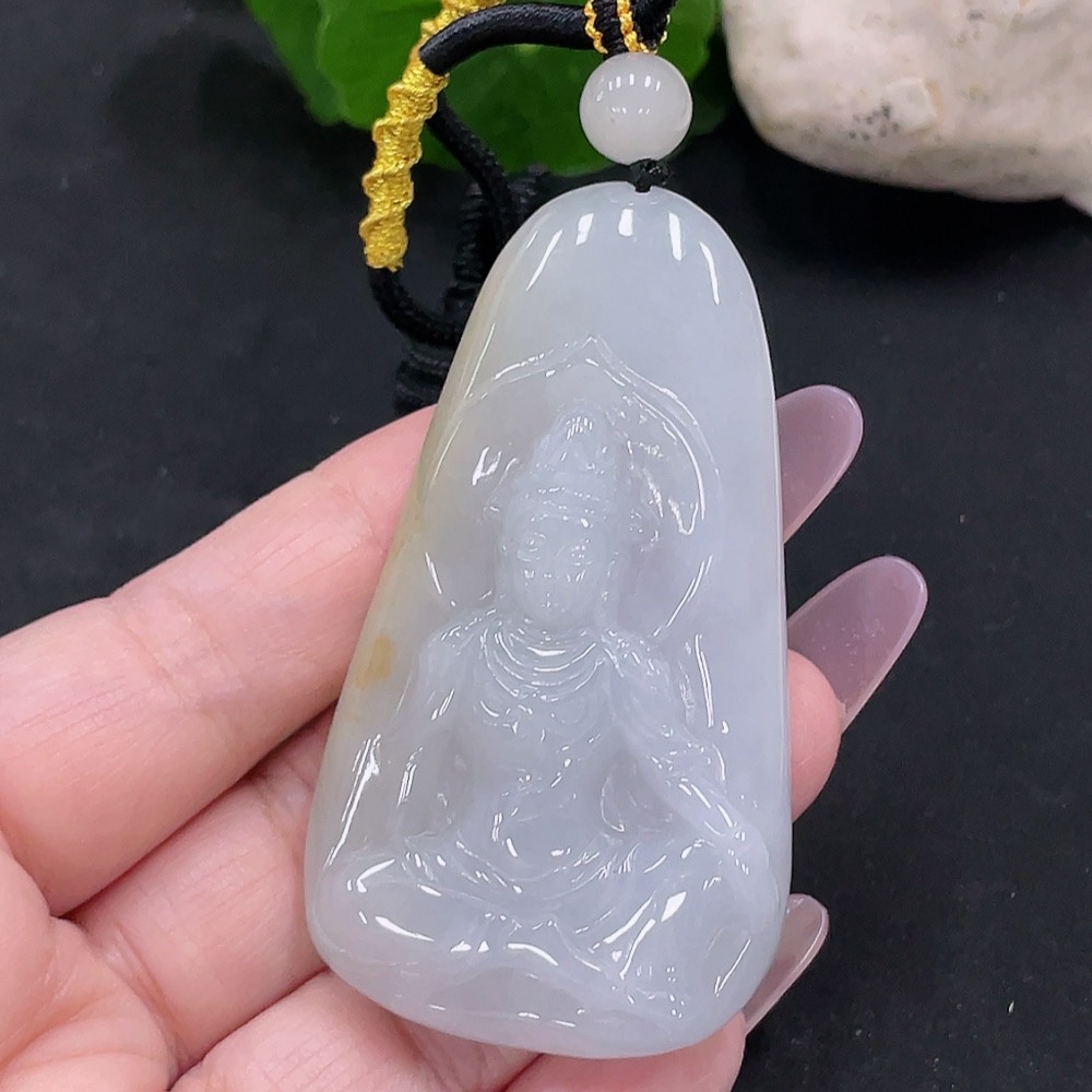 F35142228 Jadeite Guanyin Pendant Total Weight Approx. 41.6g (Including Cord Weight) (Matching Beads Non-A)