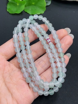 F41950369 翡翠珠链非金 货品总重约37.68g 卡5.3mm左右