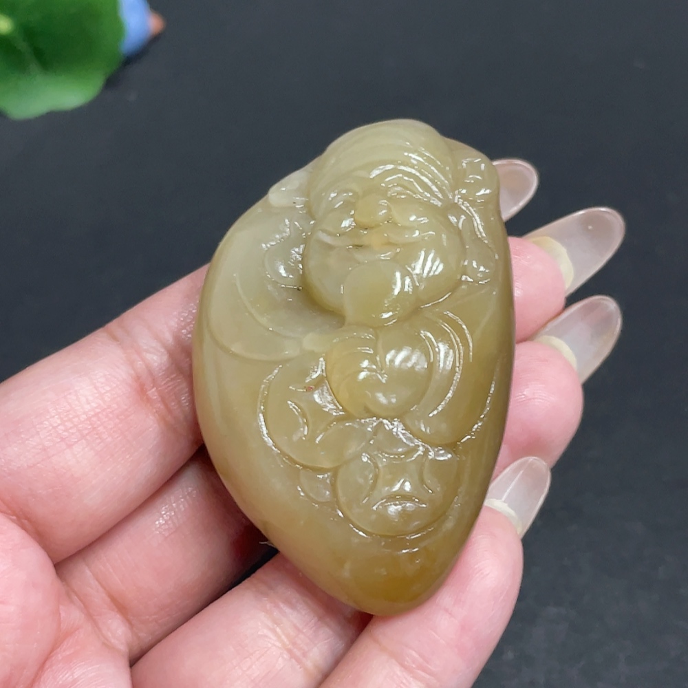 H29378907 Hetian Jade Pendant  God of Wealth  Total Weight: Approx. 55.2g