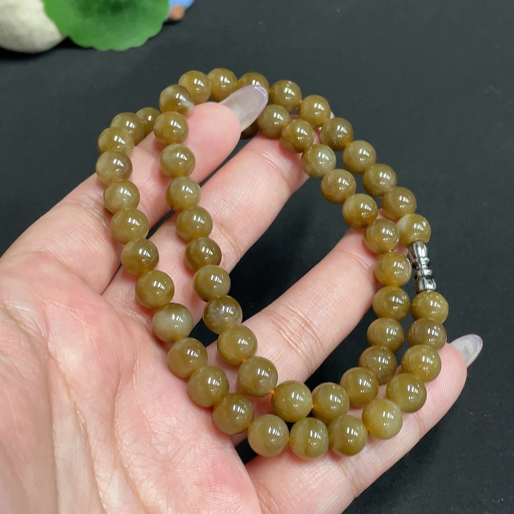 H34972041 Hetian Jade Bead Necklace Non-Gold Approximately 7.6mm Total Weight About 43.8g